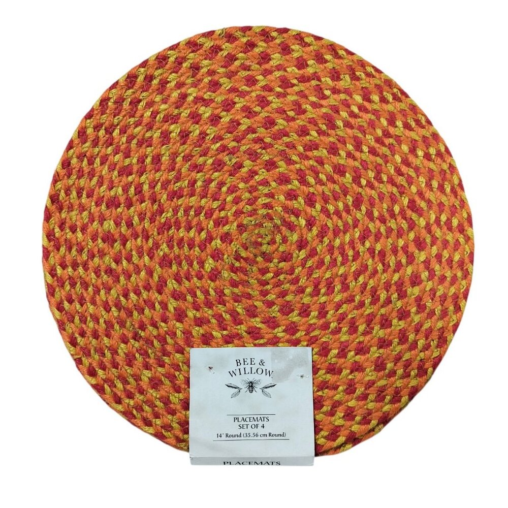 Bee & Willow Placemat Set (4) 14" Round Multicolor Orange Jute